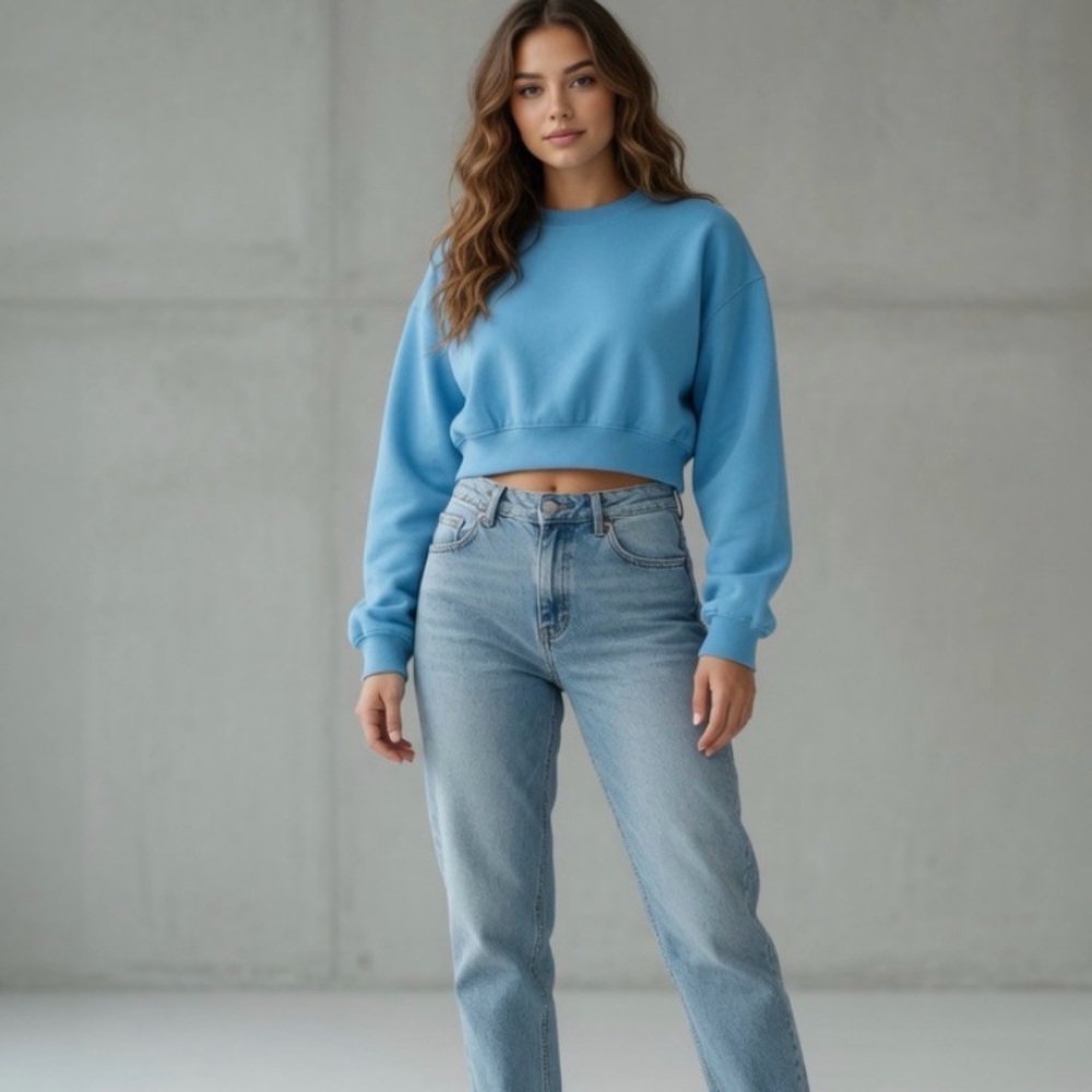 H&M Mock Neck Crop Blue Sweatshirt XS